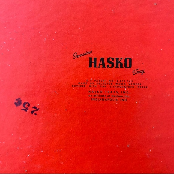 Vintage Hasko wood veneer lap trays red Asian scene MCM 50s set of 3 - Picture 9 of 12